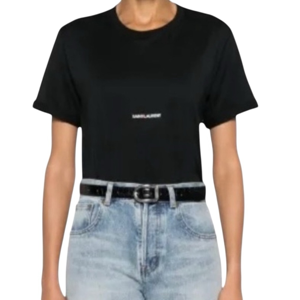 Saint Laurent Cotton Jersey Small Printed Logo Short Sleeve Round Neck Tee Shirt